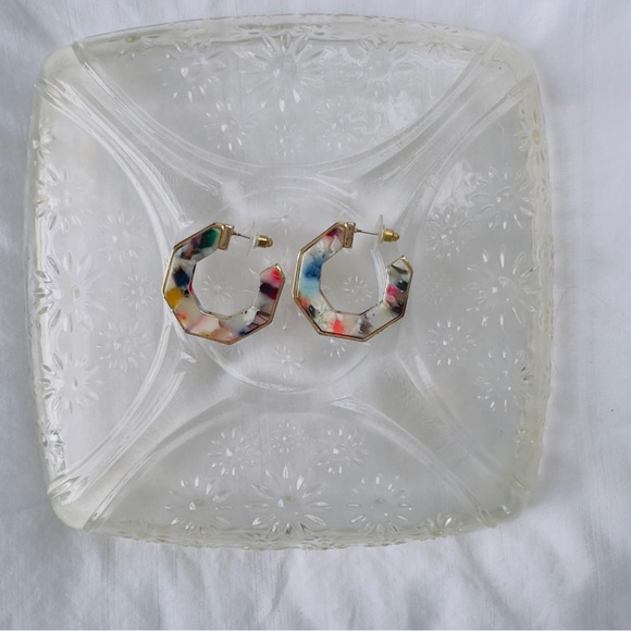 Hexagon Lucite Hoop Earrings - Picture 3 of 5